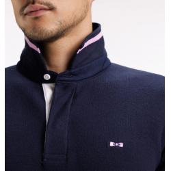 Pull col maillot en coton marine broderie 10