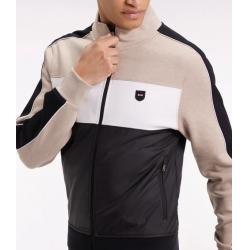 Sweat zippé bimatière en nylon matelassé beige