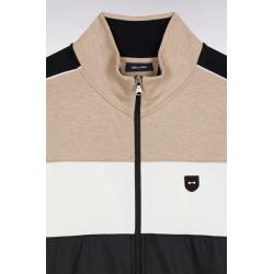 Sweat zippé bimatière en nylon matelassé beige