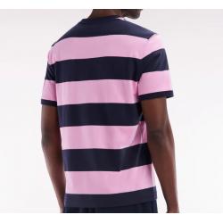 T-shirt cerclé en coton Pima marine et rose coupe droite