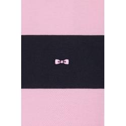 T-shirt cerclé en coton Pima marine et rose coupe droite