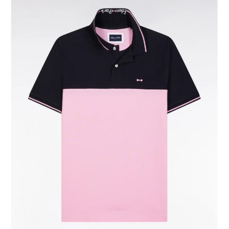 EDEN PARK - Polo à manches courtes en piqué coton col jacquard coupe droite