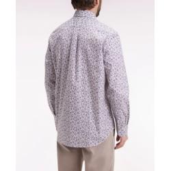 Chemise en coton beige à micro-motifs fleurs coupe droite