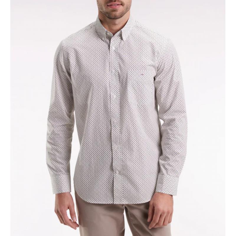 Chemise en coton blanc à micro-motifs nœuds papillon coupe droite