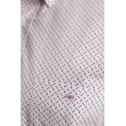 Chemise en coton blanc à micro-motifs nœuds papillon coupe droite