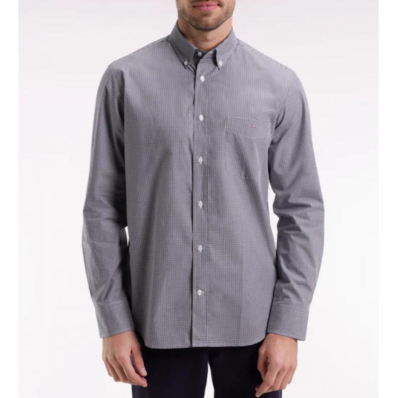 Chemise vichy en popeline de coton marine coupe droite
