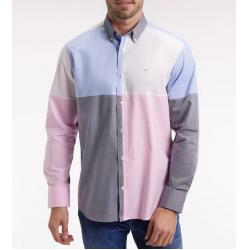 Chemise en coton à motif quatre couleurs coupe droite