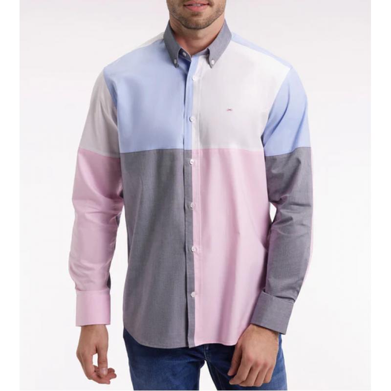 Chemise en coton à motif quatre couleurs coupe droite