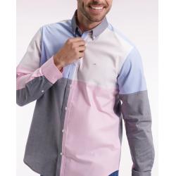 Chemise en coton à motif quatre couleurs coupe droite