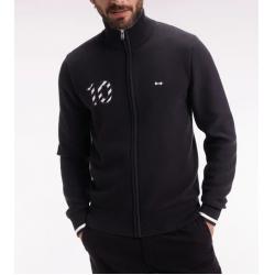 Cardigan zippé en coton noir broderie 10 noir coupe droite
