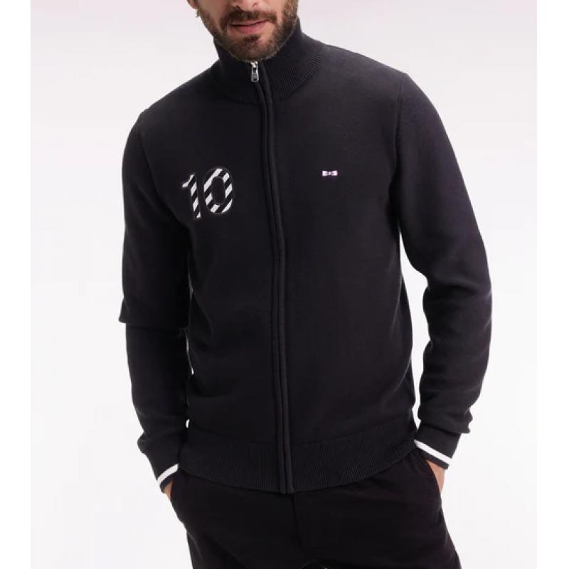 Cardigan zippé en coton noir broderie 10 noir coupe droite