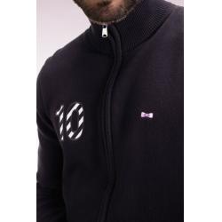 Cardigan zippé en coton noir broderie 10 noir coupe droite