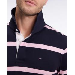 Maillot manches longues en jersey de coton marine à rayures roses