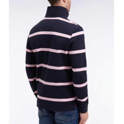 Maillot manches longues en jersey de coton marine à rayures roses