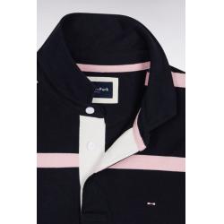 Maillot manches longues en jersey de coton marine à rayures roses