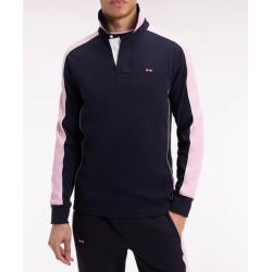 Maillot à manches longues marine et rose broderie noeud papillon coupe droite