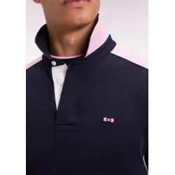Maillot à manches longues marine et rose broderie noeud papillon coupe droite