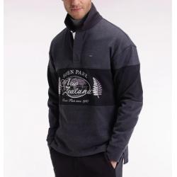 Maillot à manches longues noir et gris broderie Nouvelle Zélande