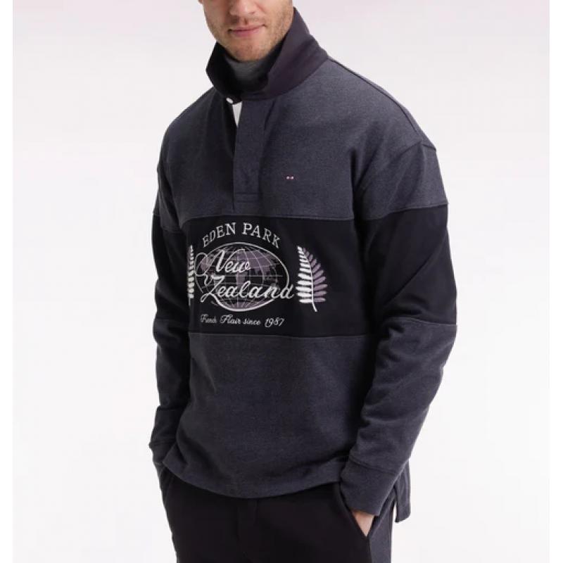 Maillot à manches longues noir et gris broderie Nouvelle Zélande