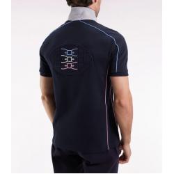 Polo à manches courtes en piqué coton marine passepoils colorés