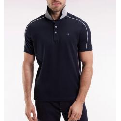 Polo à manches courtes en piqué coton marine passepoils colorés