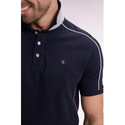 Polo à manches courtes en piqué coton marine passepoils colorés