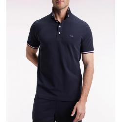 Polo manches courtes marine finitions tricolores coupe droite