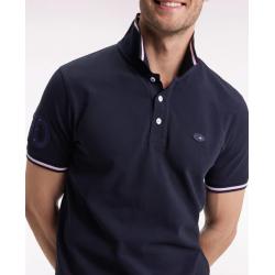 Polo manches courtes marine finitions tricolores coupe droite