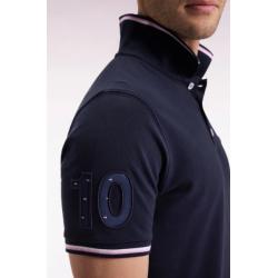 Polo manches courtes marine finitions tricolores coupe droite