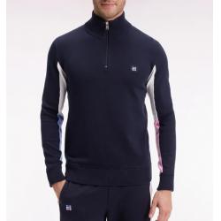 Pull col camionneur en coton marine à manches contrastées rose