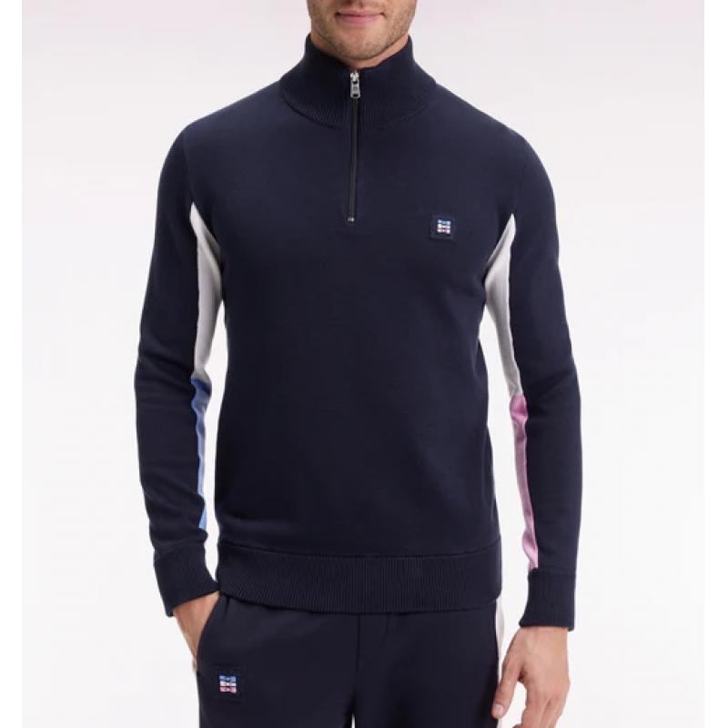 Pull col camionneur en coton marine à manches contrastées rose