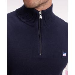 Pull col camionneur en coton marine à manches contrastées rose