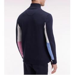 Pull col camionneur en coton marine à manches contrastées rose