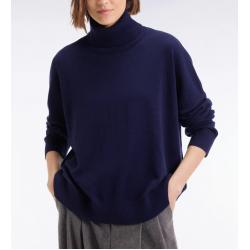 Pull à col roulé en laine et cachemire marine coupe Relaxed