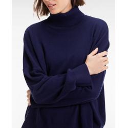 Pull à col roulé en laine et cachemire marine coupe Relaxed
