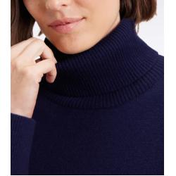 Pull à col roulé en laine et cachemire marine coupe Relaxed
