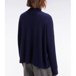 Pull à col roulé en laine et cachemire marine coupe Relaxed