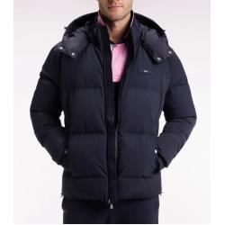 Doudoune en nylon matelassé marine à capuche amovible
