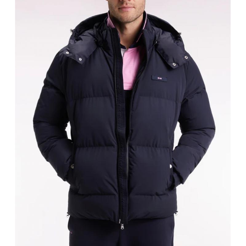 Doudoune en nylon matelassé marine à capuche amovible