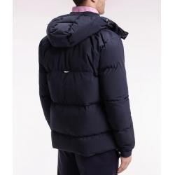 Doudoune en nylon matelassé marine à capuche amovible