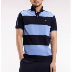 Polo cerclé en piqué coton à manches courtes en coton bleu