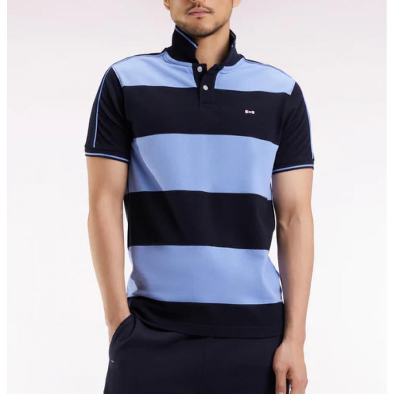 Polo cerclé en piqué coton à manches courtes en coton bleu