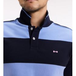 Polo cerclé en piqué coton à manches courtes en coton bleu