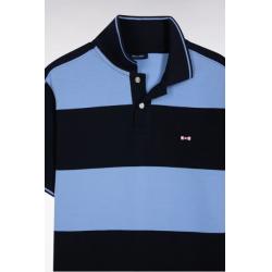 Polo cerclé en piqué coton à manches courtes en coton bleu