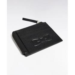 Porte-cartes zippé en cuir grainé noir