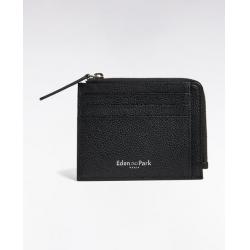 Porte-cartes zippé en cuir grainé noir