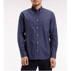 Chemise en coton Pima marine à micro-motifs noeud papillon coupe droite