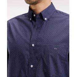 Chemise en coton Pima marine à micro-motifs noeud papillon coupe droite