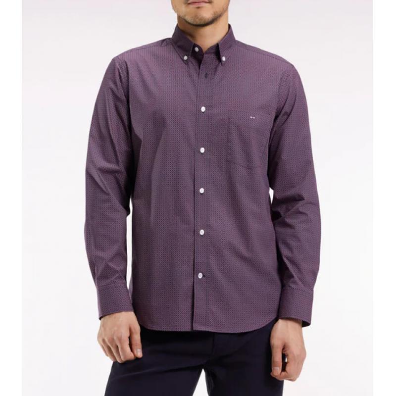 Chemise en popeline de coton à micro-motifs coupe droite