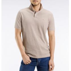 Polo manches courtes en coton chiné beige coupe droite